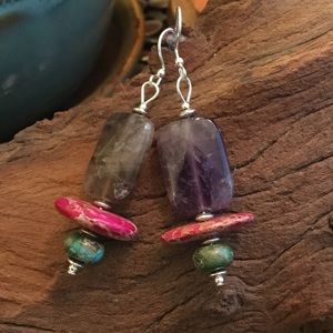 Multi Natural Stone Dangle Earrings